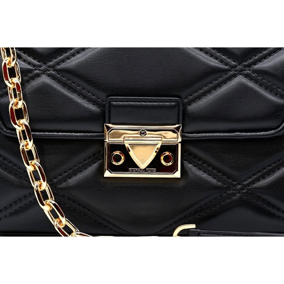 MICHAEL KORS SERENA Medium Black & Gold Vegan Non-Leather Shoulder Bag NWT $628 - Picture 8 of 10